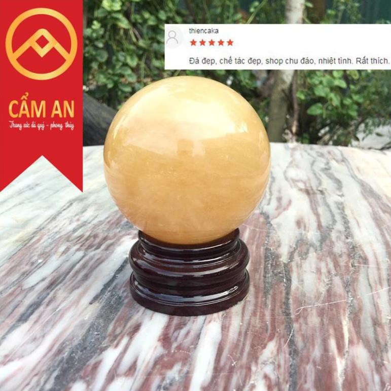 Quả Cầu Phong Thủy Đá Calcite , Đường Kính 10 - 12 cm - Tặng Đế Gỗ