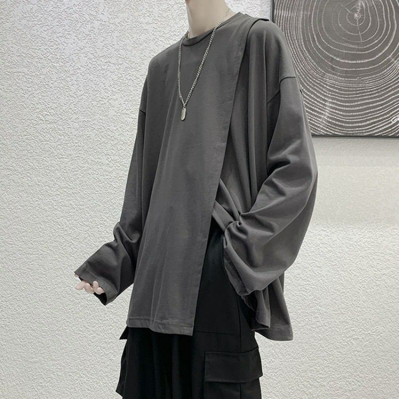 (Sẵn đen XL, trắng XL) ÁO THUN DÀI TAY 100% COTTON VẠT CHÉO NAM NỮ UNISEX ULZZANG HIPHOP DANCE | BigBuy360 - bigbuy360.vn