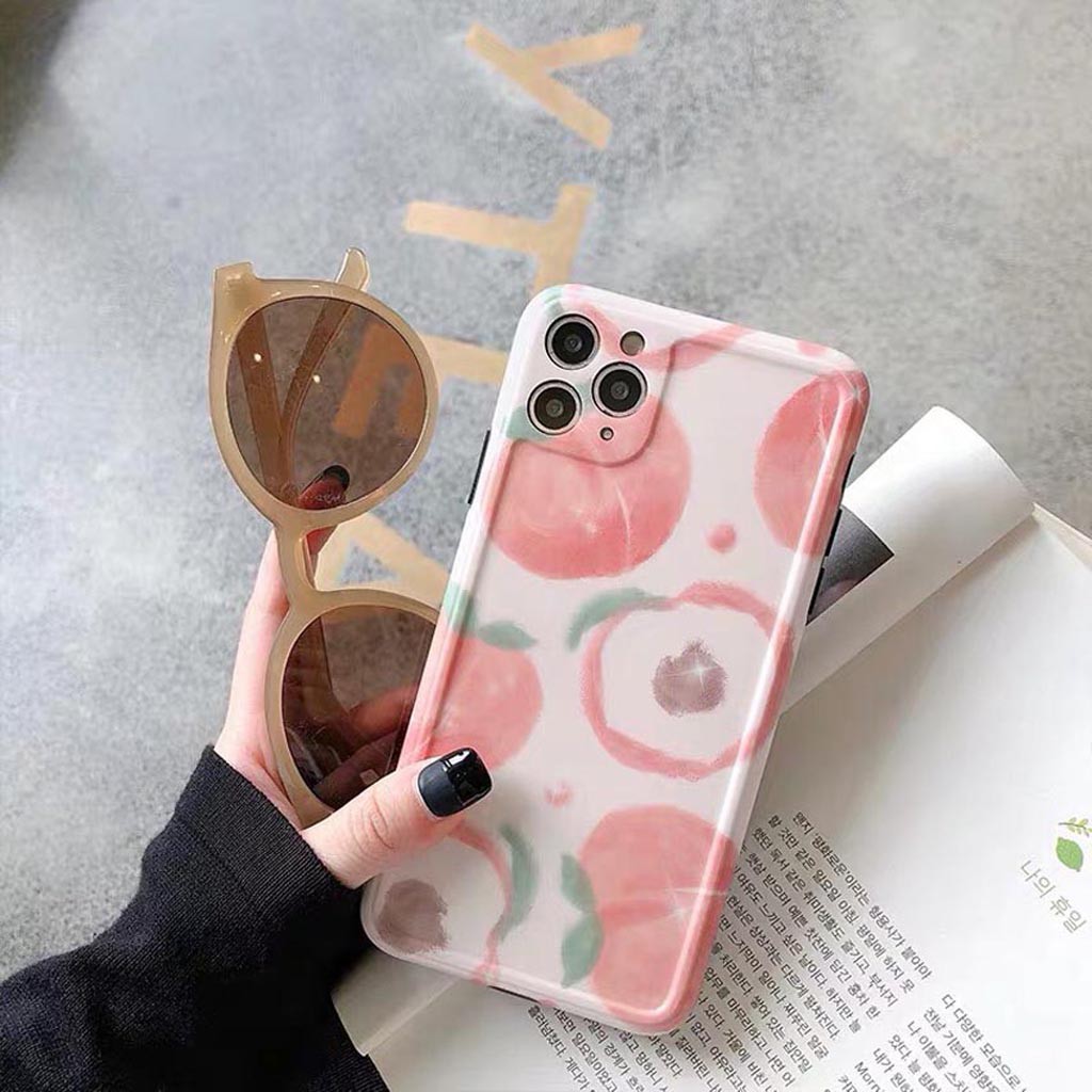 Ốp Lưng Iphone Cao Cấp Full Viền Trái Đào In Chìm Dành Cho Tất Cả Dòng Iphone từ 6 đến 11promax