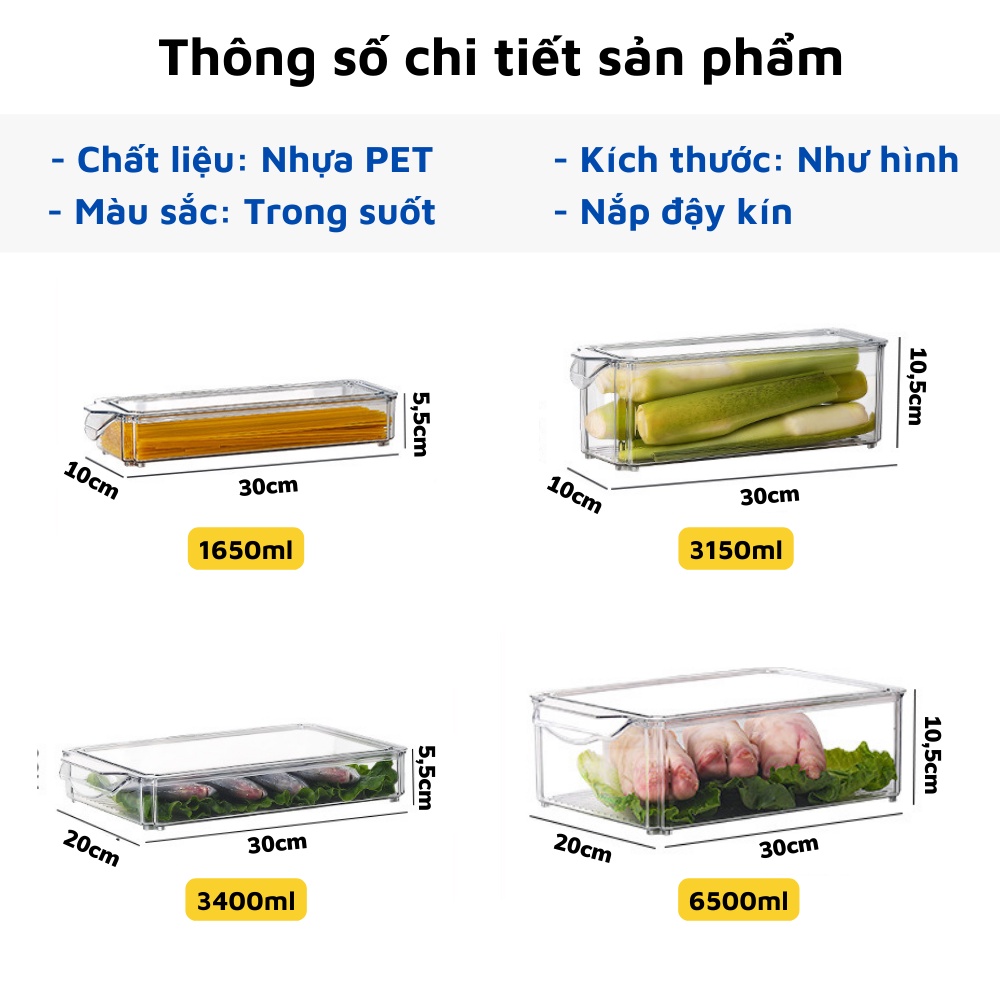 Hộp nhựa đựng thực phẩm trong tủ lạnh trong suốt cao cấp có nắp 4 size đa năng có thể xếp chồng gọn gàng tiện lợi