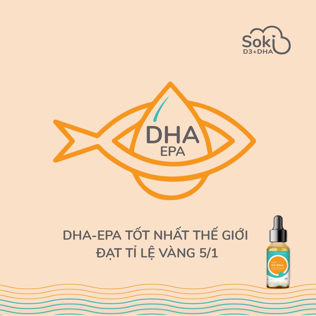 Siro SOKI D3+DHA Giúp Trẻ Hấp Thu Canxi, Tăng Chiều Cao, Phát Triển Trí Não Và Thị Lực Lọ 20ml