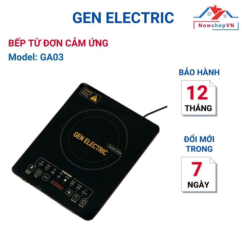 Bếp từ đơn Gen Electric GE-A03, Mặt kính Ceramic chịu lực,chịu nhiệt.Công suất 2200W