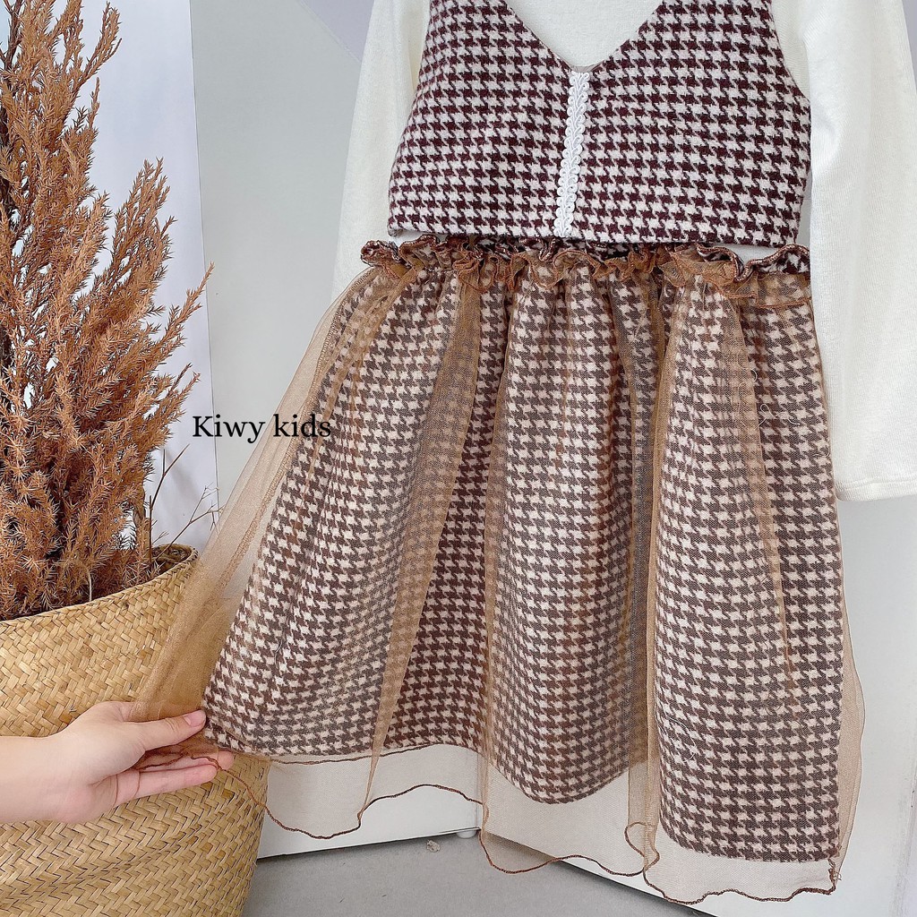 Váy bé gái Kiwy kids chất liệu dạ Tweed và áo len liền Kids21 cho bé từ 1 đến 5 tuổi
