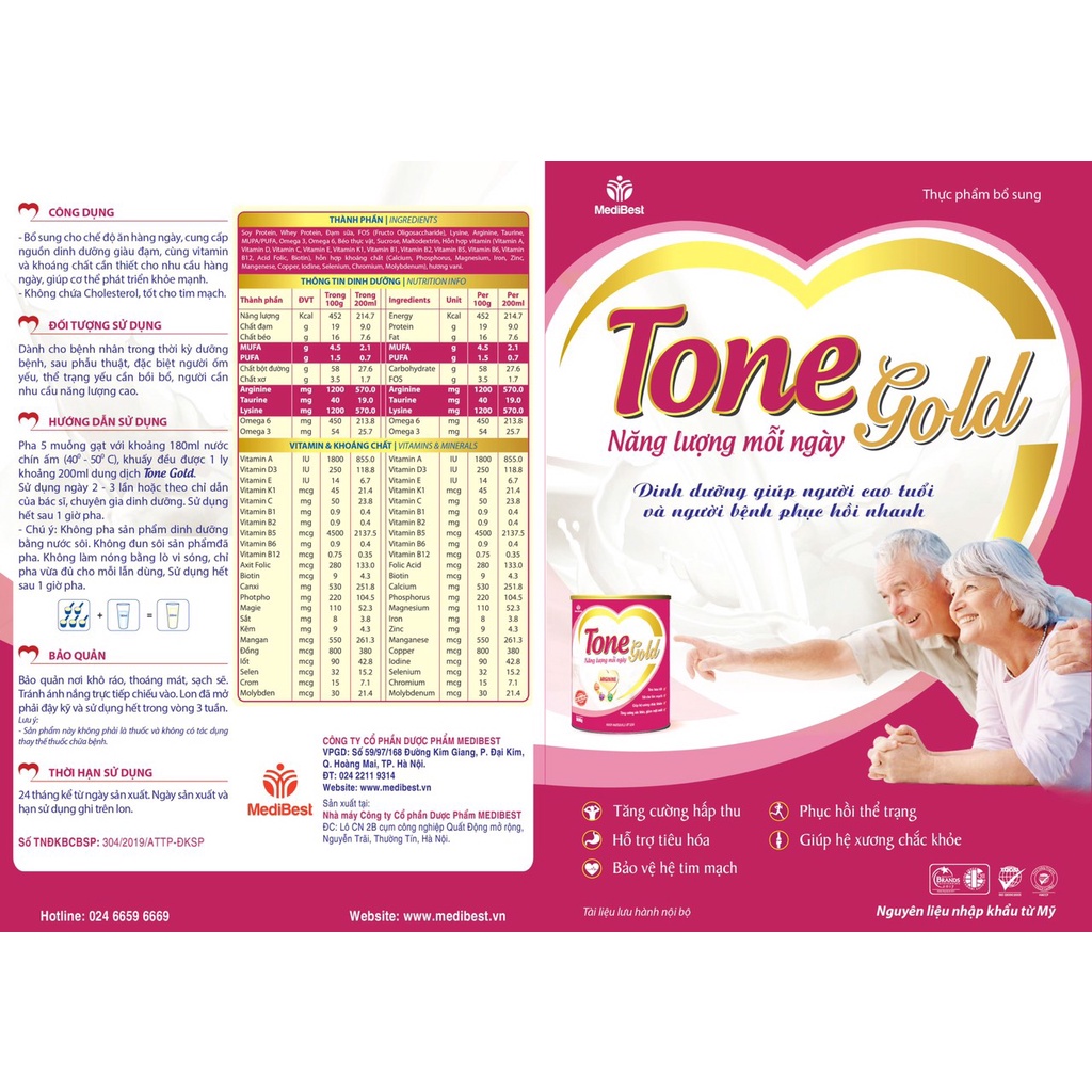 Sữa bột Medibest - Tone gold 900g tốt cho tim mạch và giúp cơ thể khoẻ mạnh