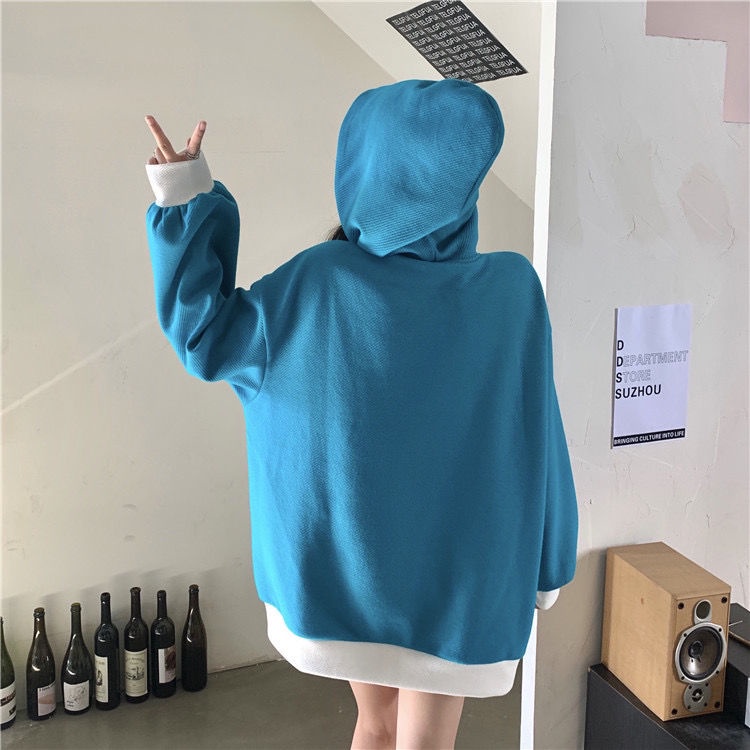 Áo hoodie tay dài dáng rộng màu sắc tương phản dành cho nữ | BigBuy360 - bigbuy360.vn