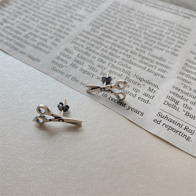 Khuyên tai bạc 925 dạng kẹp hình cây kéo phong cách punk cổ điển thời trang cho nam nữ