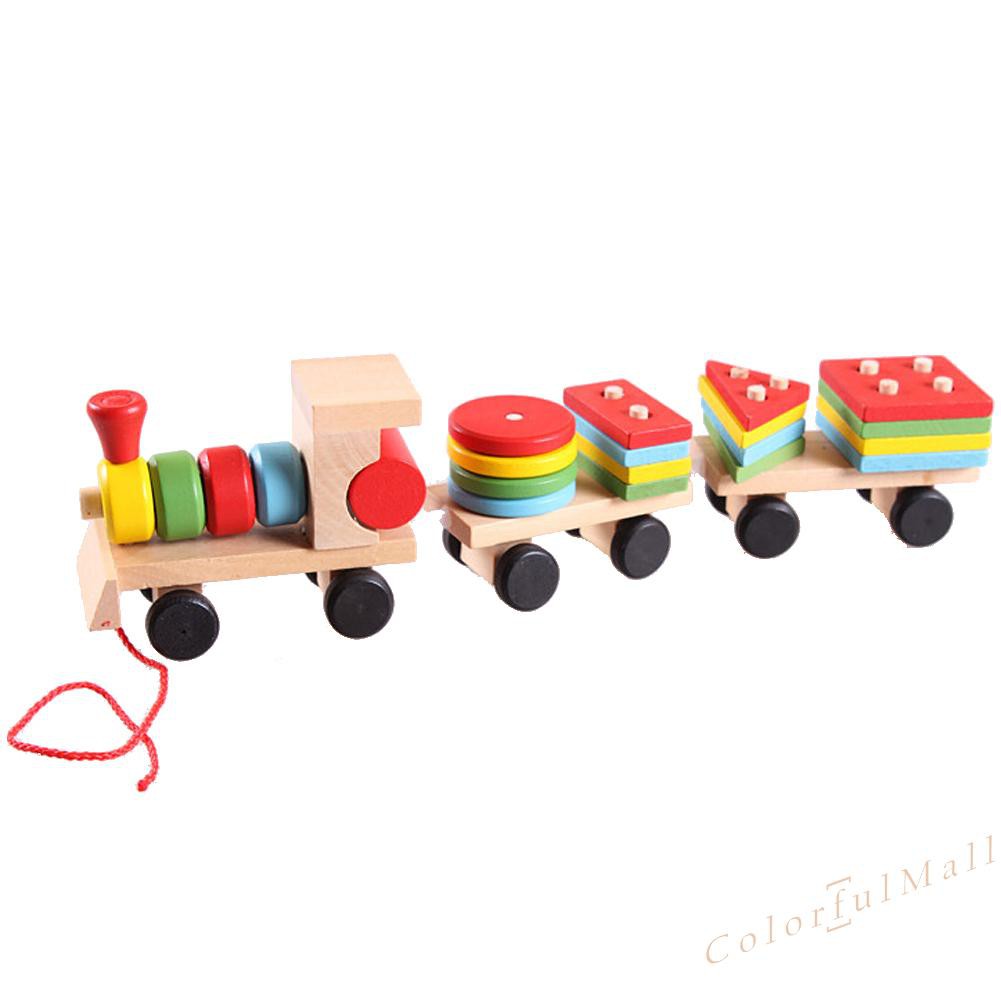 Bộ tàu hỏa đồ chơi bằng gỗ nhiều màu sắc dành cho các bé