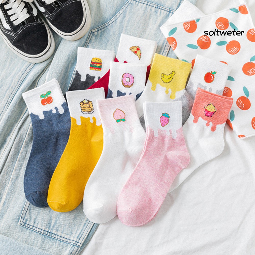 Vớ Cotton Cổ Cao Họa Tiết Trái Cây Xinh Xắn