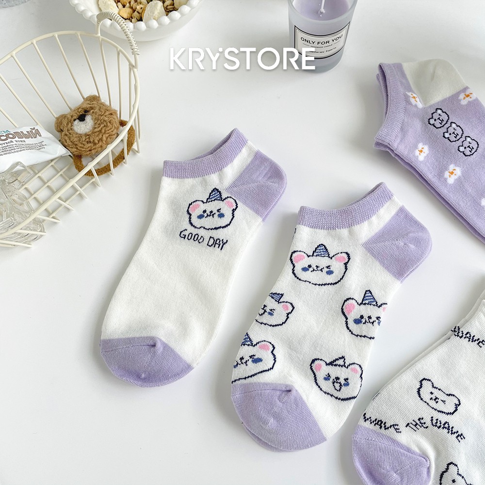Tất ngắn cổ gấu tím đáng yêu chất đẹp cute NC20