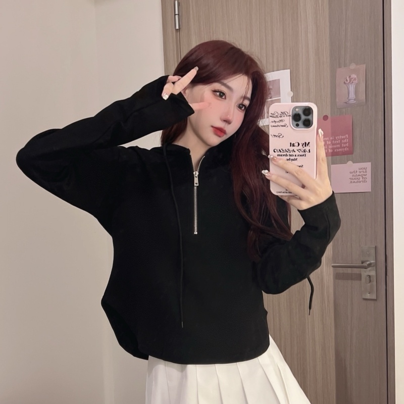 Áo hoodie ZHELIHANGFEI tay dài lưng cao có khóa kéo phong cách thời trang quyến rũ cho nữ
