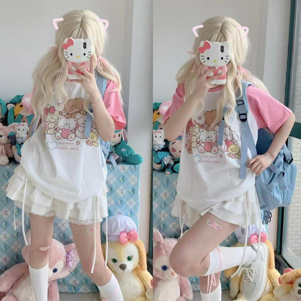 Ethelgirl Áo Thun Tay Ngắn In Họa Tiết Hoạt Hình Phong Cách Hàn Quốc Thời Trang Cho Nam Và Nữ