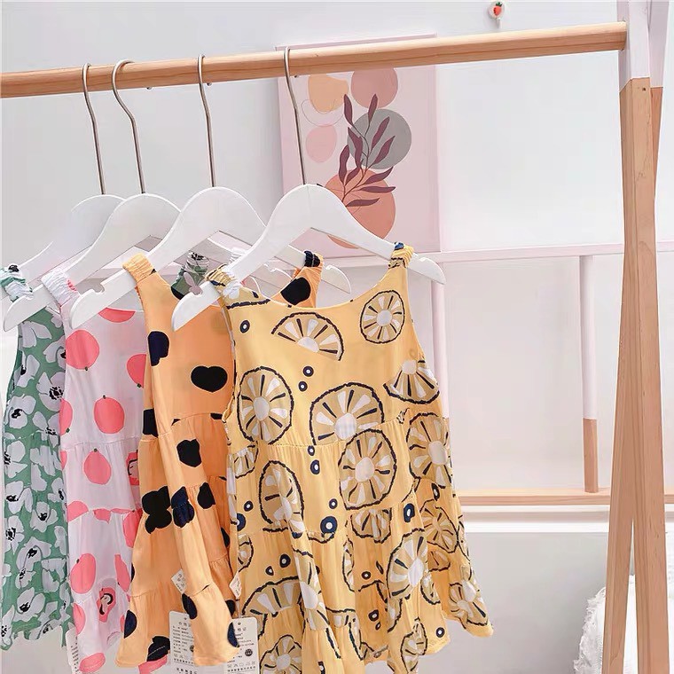 Váy lanh 2 dây bé gái HK KIDS, kiểu đầm dáng suông chất lanh cao cấp thoáng mát cho các bé diện hè (size từ 1-6 tuổi)