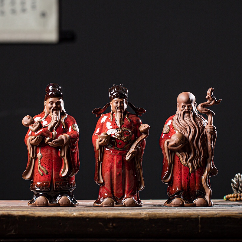 Tượng Tam đa Phúc Lộc Thọ cỡ lớn gốm tử sa - mang lại tài lộc, phúc đức cho gia chủ- quà tặng ý nghĩa