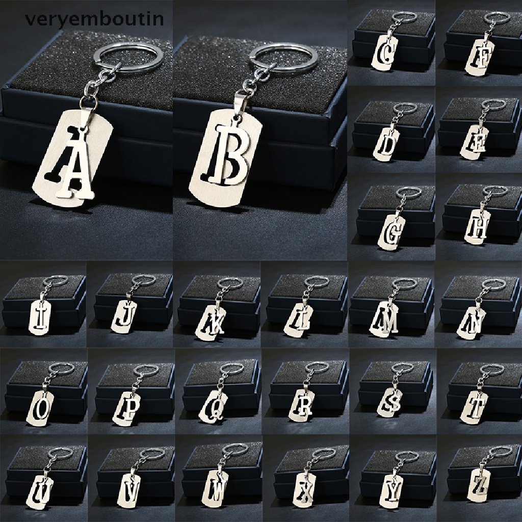 Móc khóa bằng thép không gỉ hình 26 chữ cái từ A-Z dành cho nam và nữ