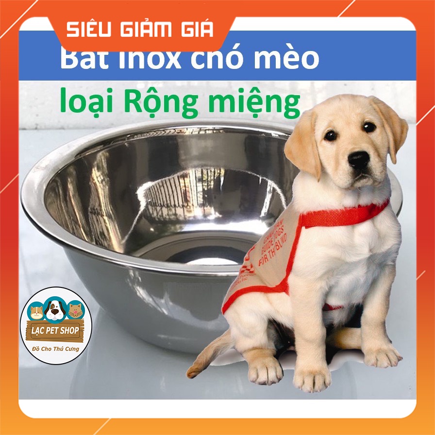 Bát inox chó mèo loại rộng miệng (đế nhỏ hơn miệng bát) 3 size chống gỉ