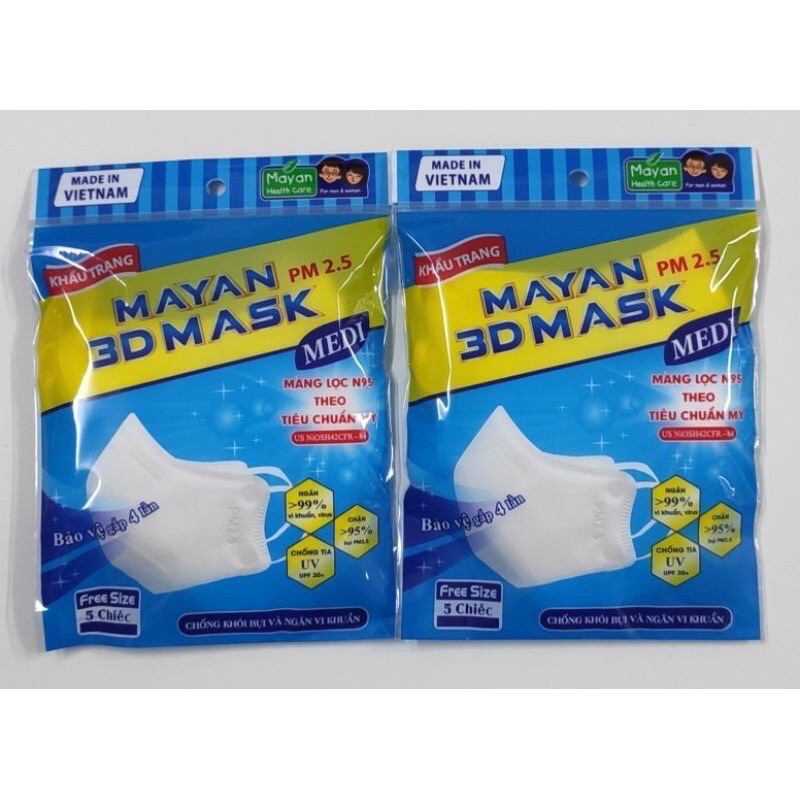 Khẩu trang Mayan 3d mask PM 2.5 người lớn và trẻ em - Gói 5 cái