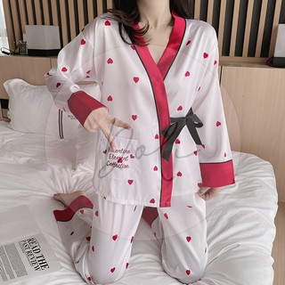 Đồ ngủ lụa Latin Cao cấp Kimono mặc nhà Tim Đỏ BNKTDO