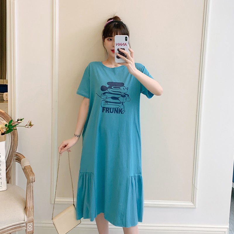 Đầm Thun Cotton Tay Ngắn In Họa Tiết Thời Trang Mùa Hè Mới Cho Nữ