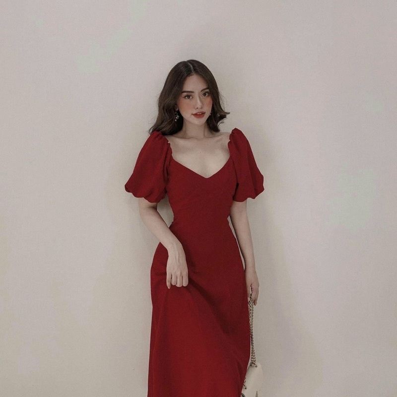 Đầm đỏ cổ V basic (kèm hình thật) | BigBuy360 - bigbuy360.vn