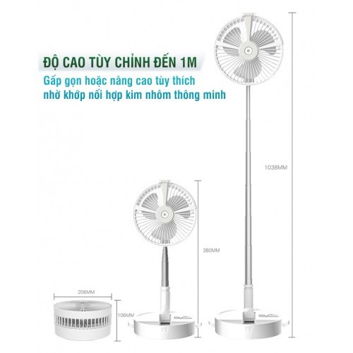 Quạt sạc phun sương để bàn có đèn gấp gọn đa năng H9