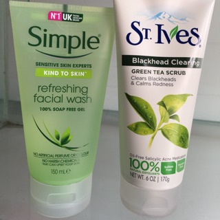 Combo sữa rửa mặt simple + tẩy da chết St trà xanh