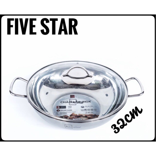 Nồi lẩu xào 3 đáy Fivestar 32cm nắp kính