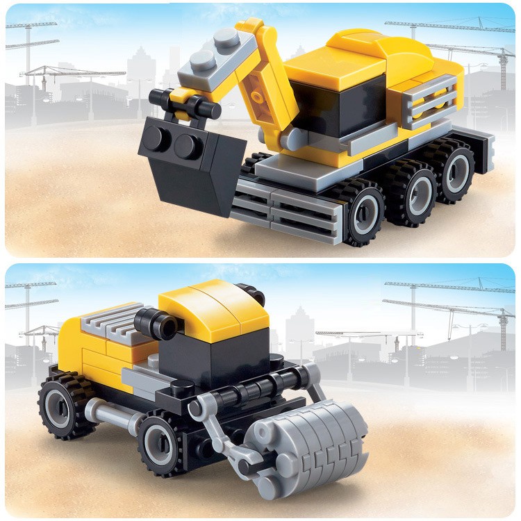 Bộ 8 kiểu xe công trình trò chơi mô hình lắp ráp thông minh phát triển trí tuệ mảnh nhỏ 3-6 tuổi