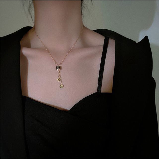 Khuyên Tai Vòng Cổ Bằng Thép Không Gỉ Nhẹ Nhàng Thiết Kế Thần Tiên Cổ Điển Phối Tua Rua Màu Bảo Quản Màu Sắc Mới