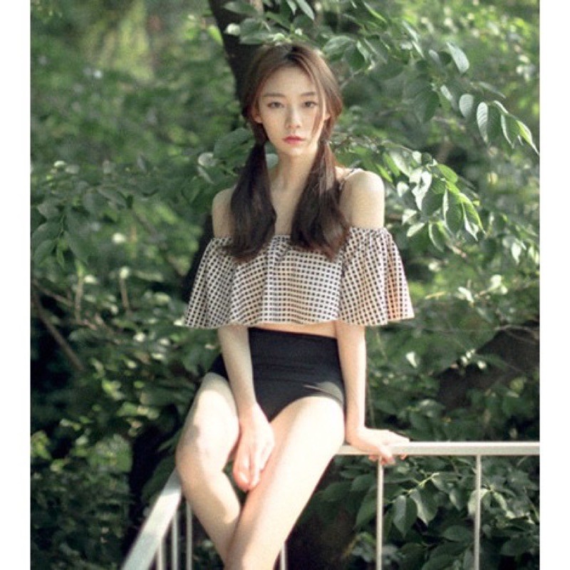 Áo lẻ Bikini caro trễ vai bèo