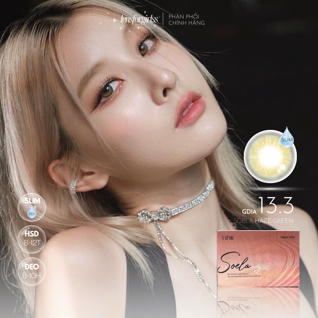 Kính áp tròng SOELA EYE HAZE GREEN chính hãng Isha Made in Korea | Hsd 8-12 tháng | Lens cận