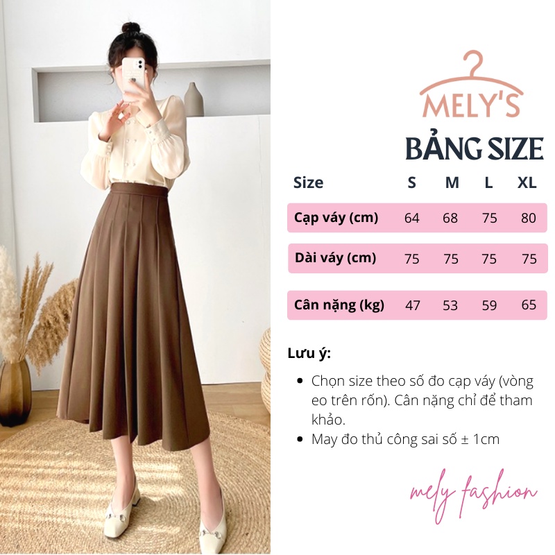 Chân váy xếp ly TENNIS dáng dài xòe Midi công sở qua gối có BIGSIZE màu nâu tây chất tuyết mưa CAO CẤP CV17