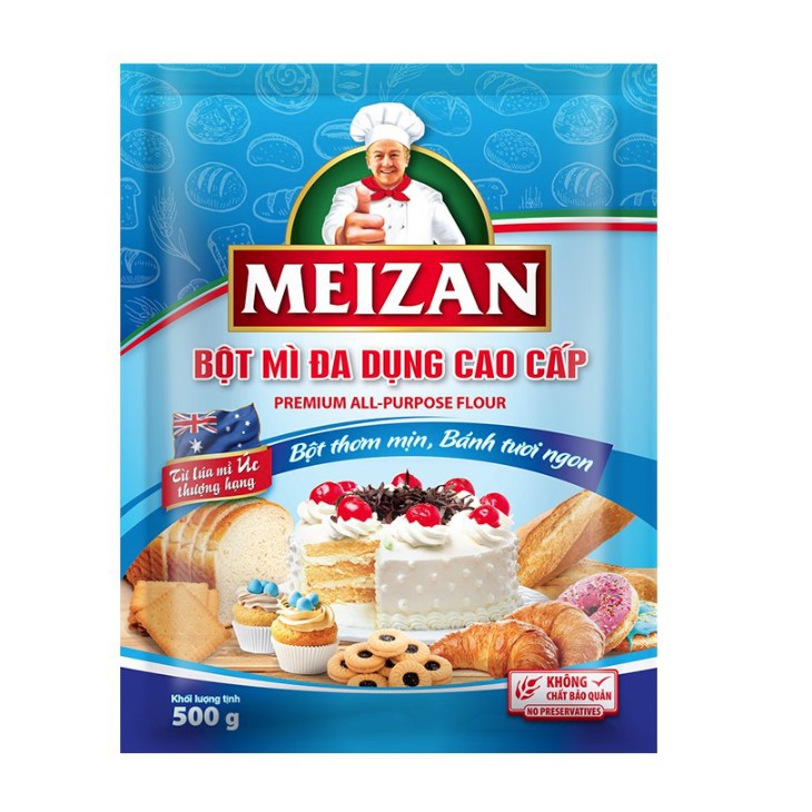 Bột mì đa dụng cao cấp Meizan gói 500gr/1kg , bột mì làm bánh trung thu, bánh ngọt mỳ sợi
