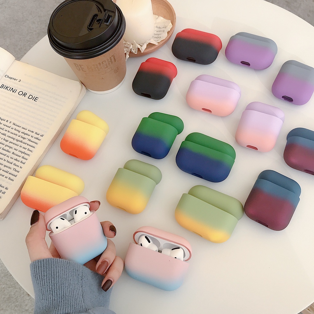 Vỏ bảo vệ hộp sạc tai nghe PC cứng màu kẹo gradient nhiều màu sắc dễ thương cho Apple AirPods Pro 3 Air Pods 2 1 3