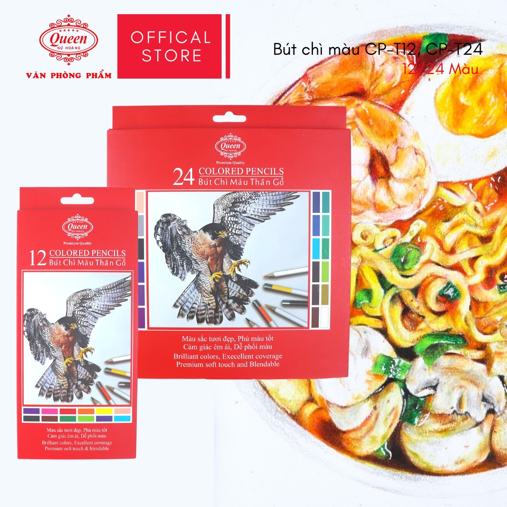 Bút chì màu Queen  12/24 Màu - Chính Hãng - CPT12/24