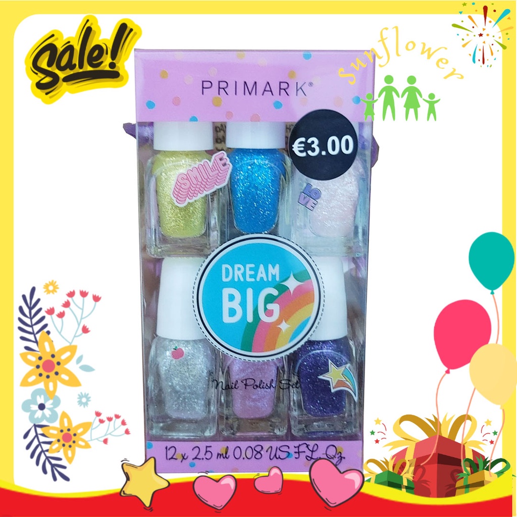 Set sơn móng tay cho bé gái Primark 12 màu Cute Awe Some màu nhũ của Pháp