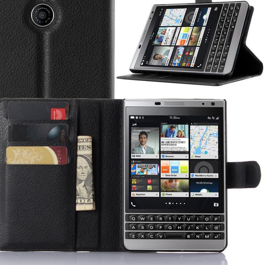 Bao Da Điện Thoại Nắp Lật Dạng Ví Màu Bạc Cho Blackberry Passport Dg6