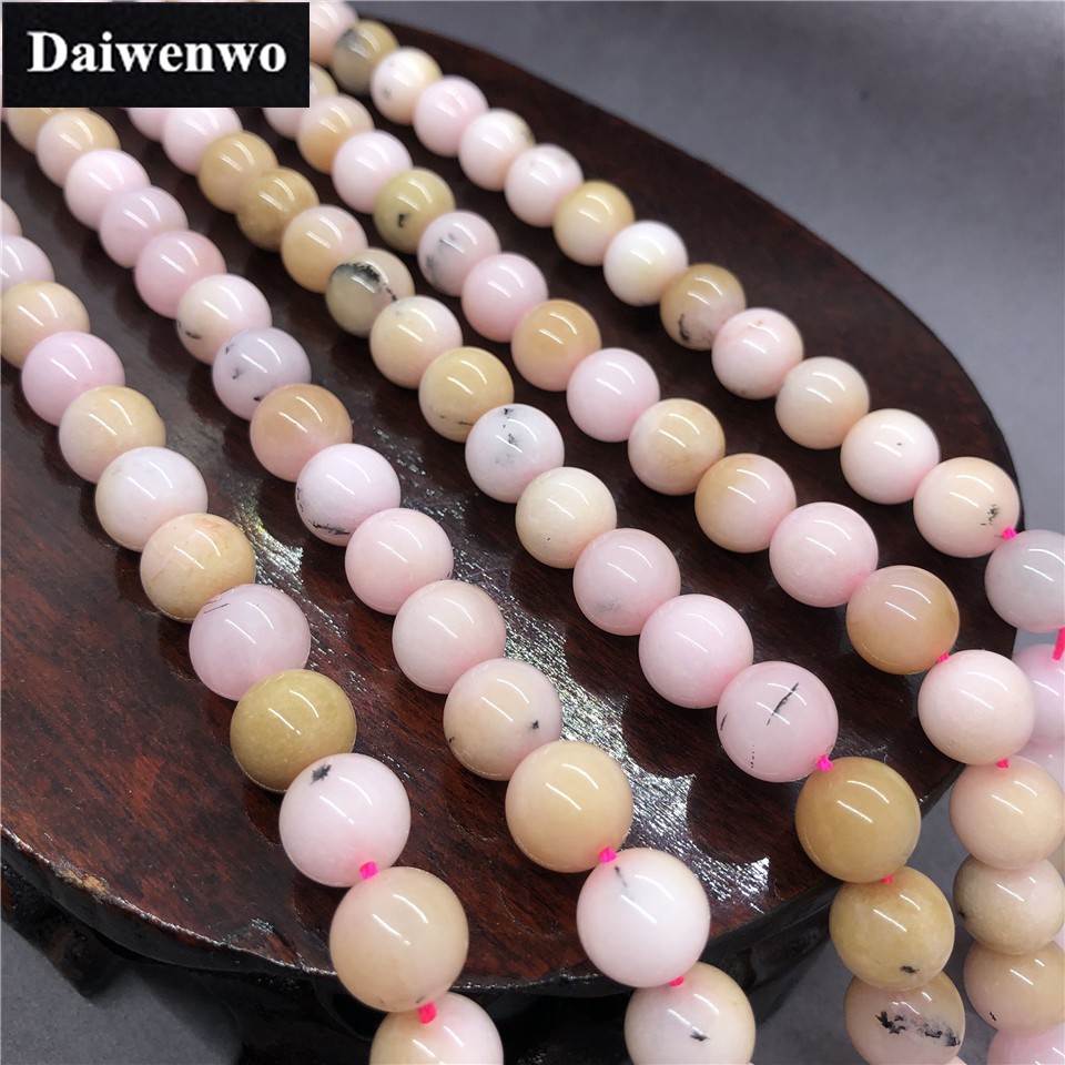 Chuỗi Hạt Đá Opal Màu Hồng Tự Nhiên Kích Cỡ 6 / 8 / 10mm 2A Dùng Làm Vòng Đeo Tay DIY