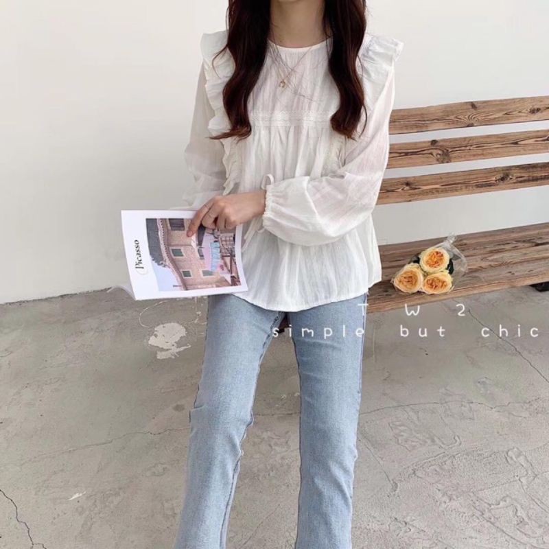 [ Mã WASTRUN4 giảm 10% tối đa 30K đơn 99K] áo babydoll bèo cánh tiên tay buộc nơ tiểu thư | BigBuy360 - bigbuy360.vn