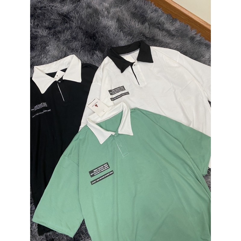 Áo polo phối màu cổ bẻ freesize chất thun thời trang unisex - Áo phông dáng rộng nhiều màu hoạ tiết chữ đường phố