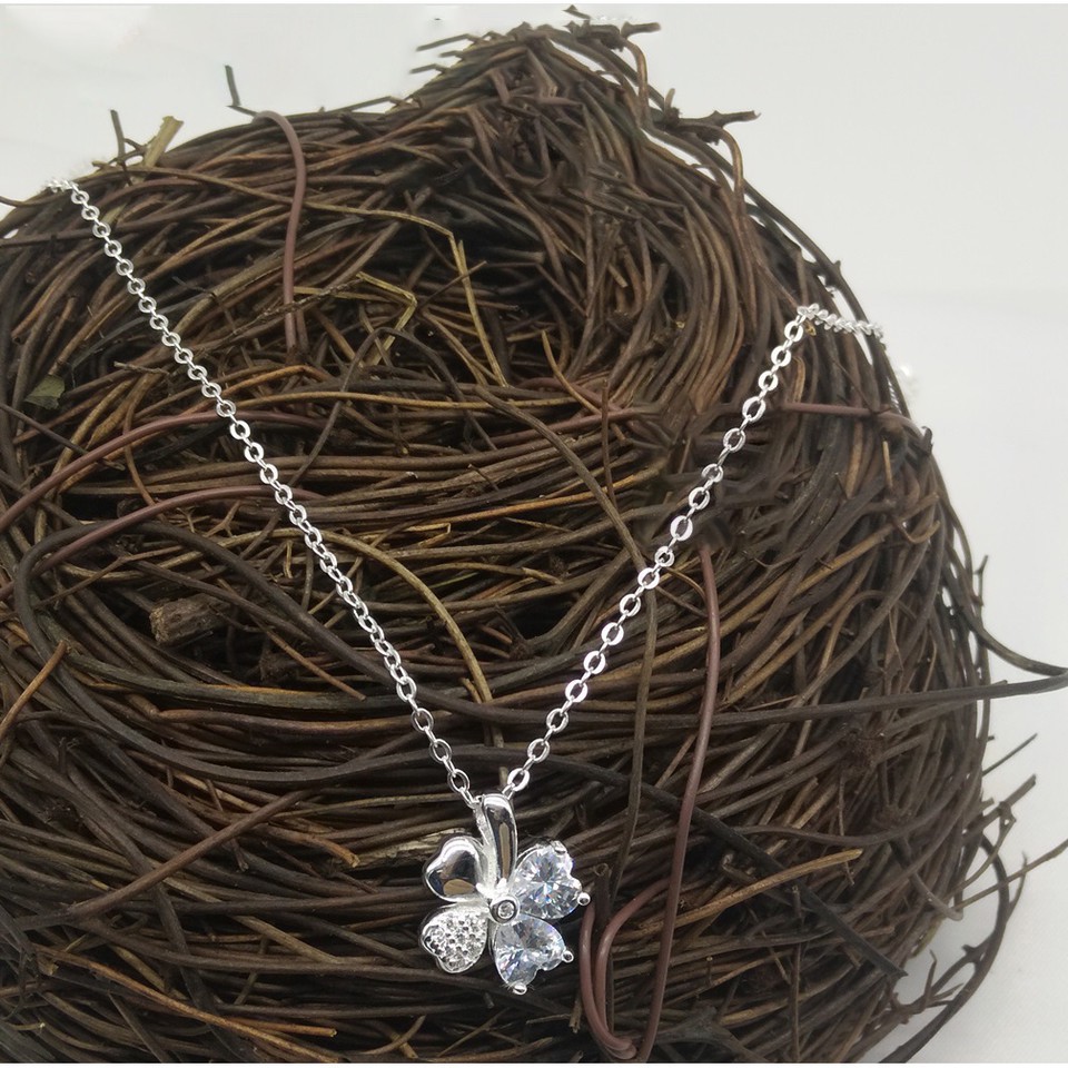 Vòng Cổ Bạc, Dây Chuyền Bạc Cỏ Bốn Lá Cánh Trái Tim May Mắn Cho Nữ TNC JEWELLERY