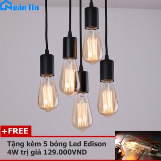 Bộ dây đèn thả Led thả trang trí màu đen E27 220V (Tặng kèm bóng dài Led Edison 4w ánh sáng vàng)