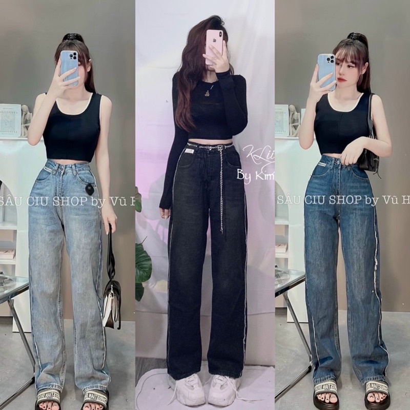Quần suông jeans phối sườn 🔥 dài 102cm