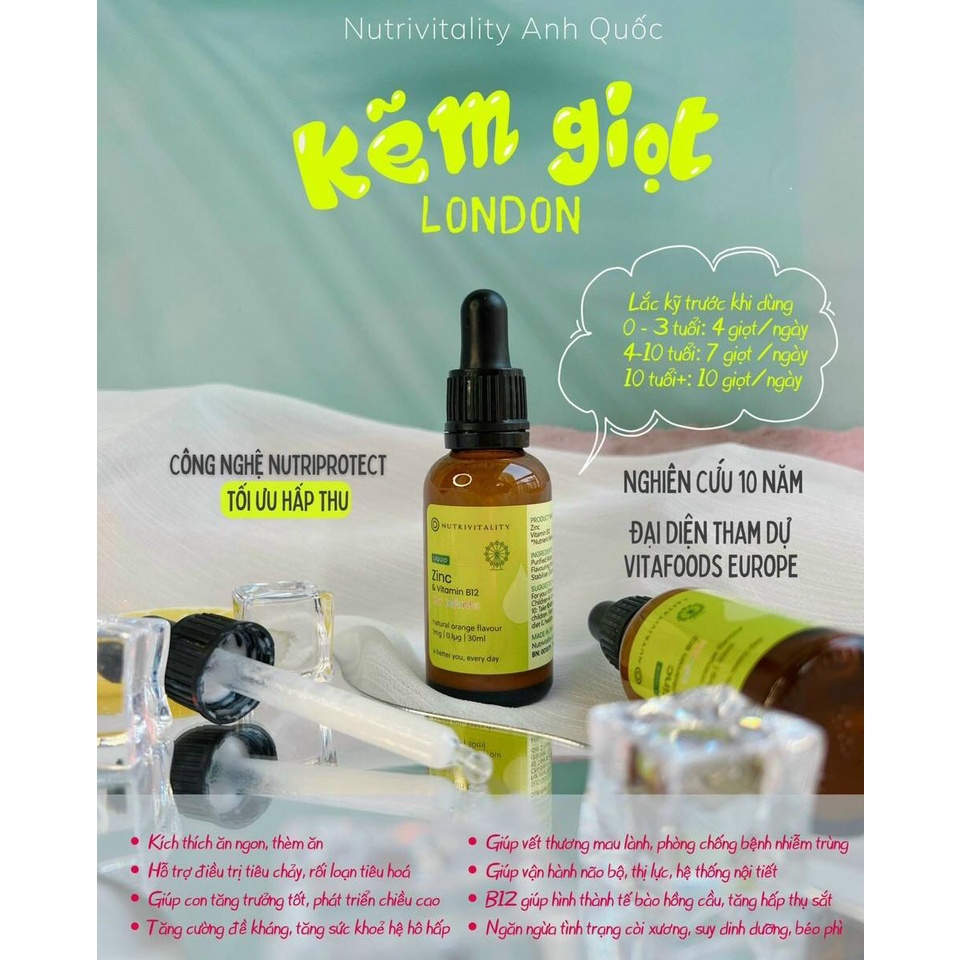 Kẽm Giọt NUTRIVITALITY tăng đề kháng cho bé từ sơ sinh