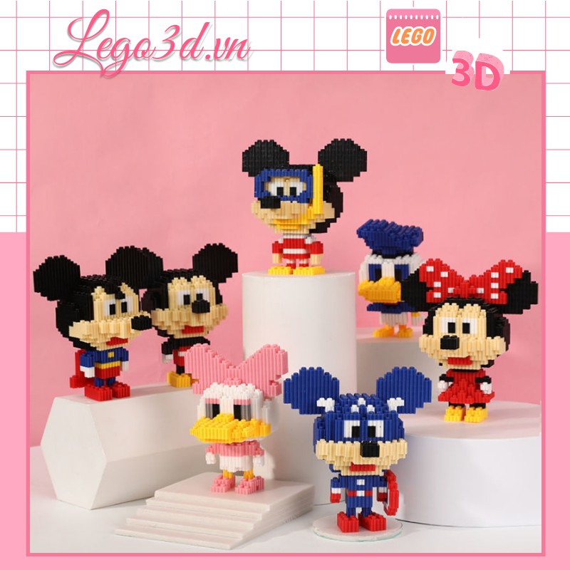 Lego 3d chuột mickey, chuột minie siêu nhân disne mô hình lắp ghép xếp hình