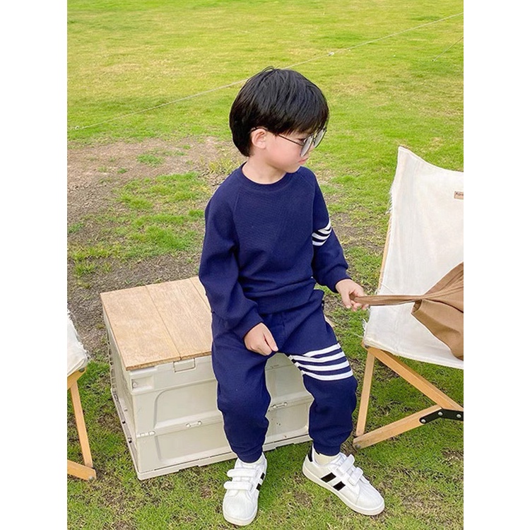 Bộ Dài Tay Phối Kẻ Chất Tổ Ong Cho Mềm Đẹp Bé Trai 8-20kg