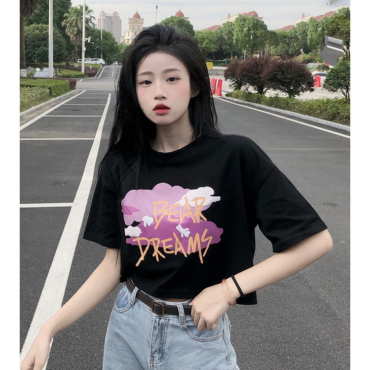 Áo Croptop Tay Ngắn In Họa Tiết Phong Cách Hàn Quốc Thời Trang Mới 2022