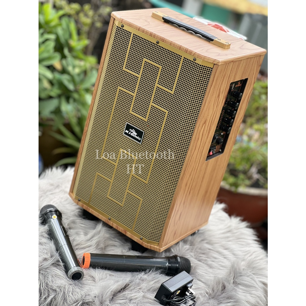 Loa vali kéo di động Kiomic K93, Bass 20 kèm 2 mic không dây có màn hình Led UHF