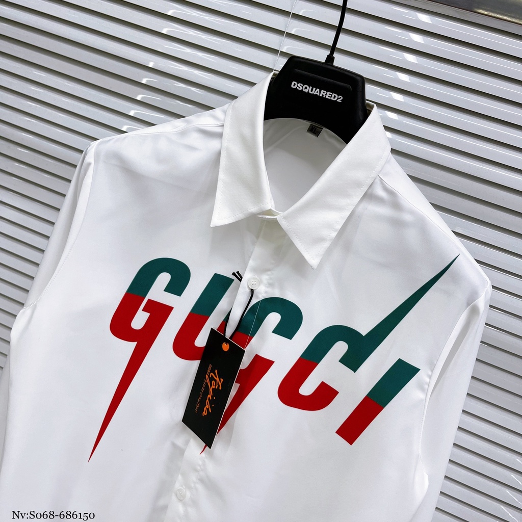 Áo Sơ Mi Gucci Tia Sét Đập Hộp Full Tem Mác Like_Auth Hót Nhất Năm  Với Hoạ Tiết Gucci In Lên Áo Cực Chất