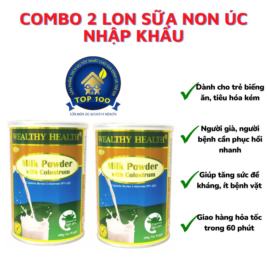 2 LON SỮA NON ÚC WEALTHY HEALTH LON 400G - TĂNG SỨC ĐỀ KHÁNG GIÚP NGƯỜI BỆNH NHANH PHỤC HỒI