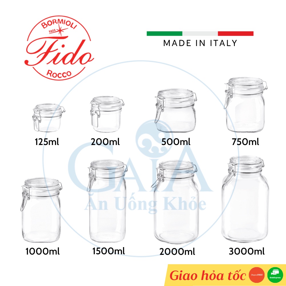 [ĐỦ SIZE - ITALIA] Hũ thủy tinh nắp cài chính hãng Fido Bormioli Rocco nhiều dung tích